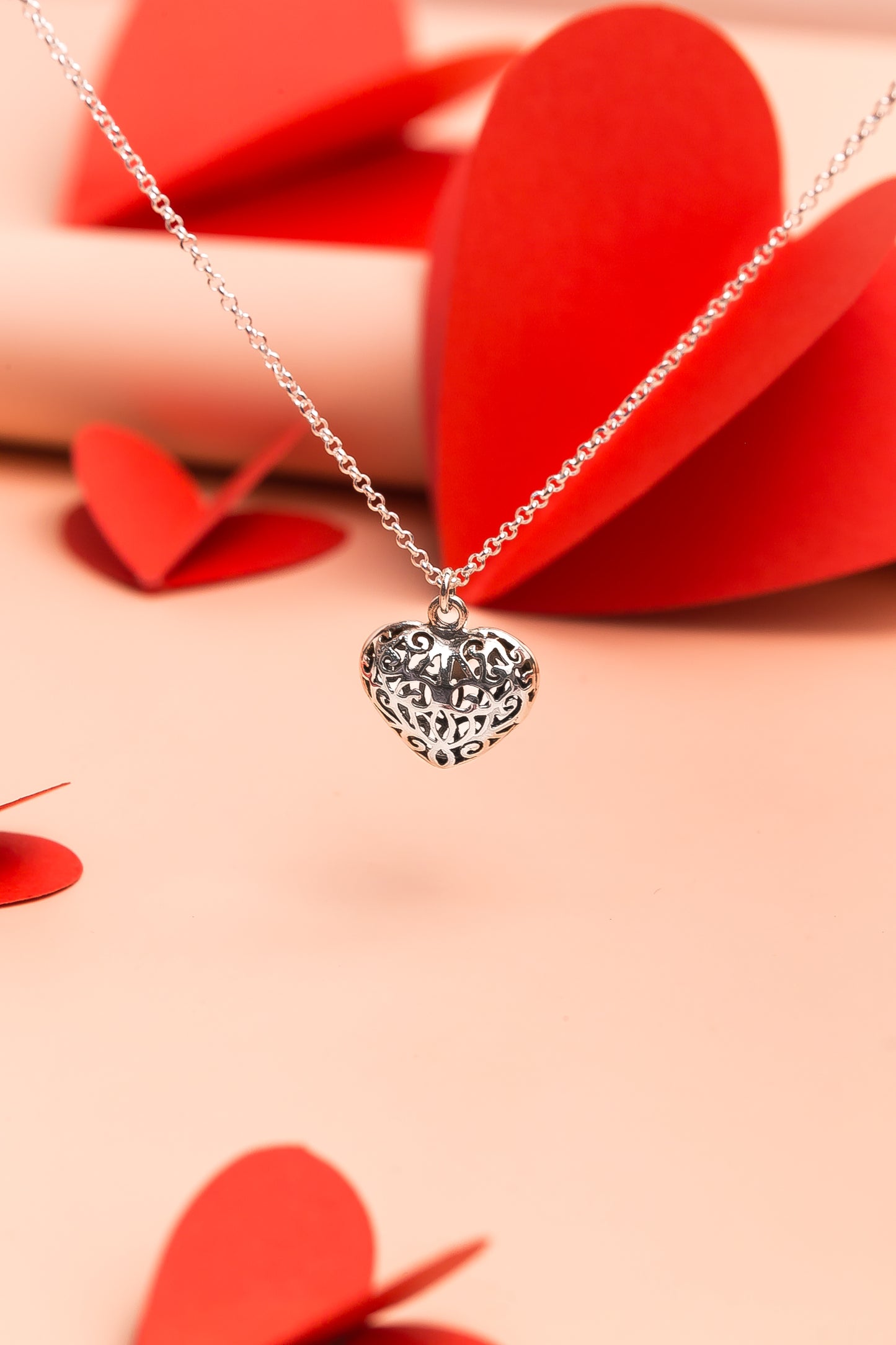 Dây Chuyền Trái Tim Big Black Maze Heart Silver Necklace 1202DCT
