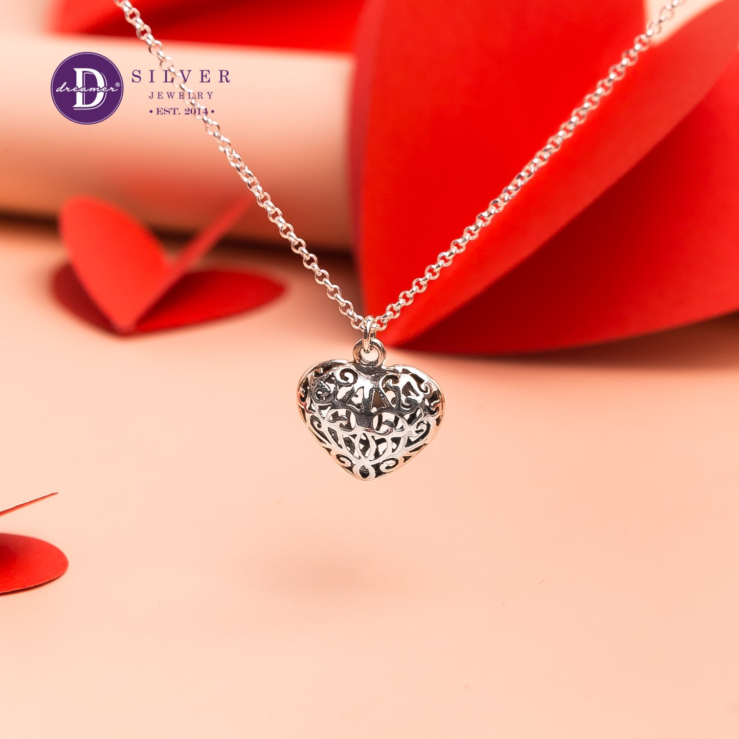 Dây Chuyền Trái Tim Big Black Maze Heart Silver Necklace 1202DCT