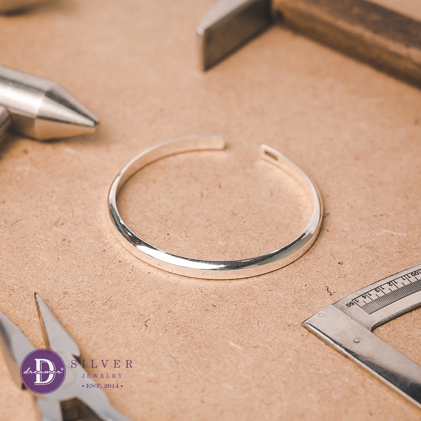 Kiềng Bản Vát Kiểu Freesize Bạc 950 - Vòng Kiềng Bạc Unisex - Band Handmade Bangle