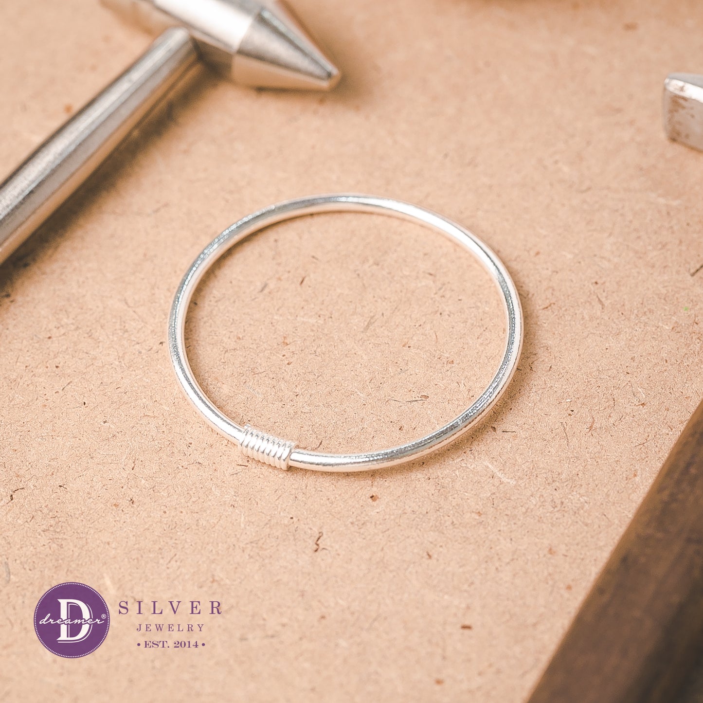 Kiềng Basic Bản Tròn Trơn Đặc Bạc 950 - Vòng Kiềng Bạc Unisex - Basic Handmade Bangle