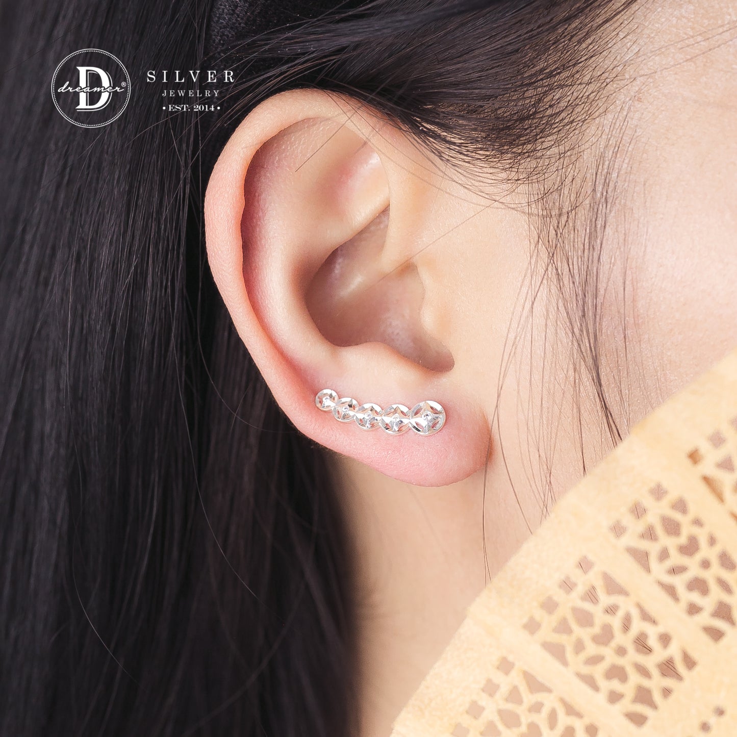Bông Tai Earclimber 5 Kim Tiền Móc Máy - 5 Lucky Coins Earclimbers Earrings