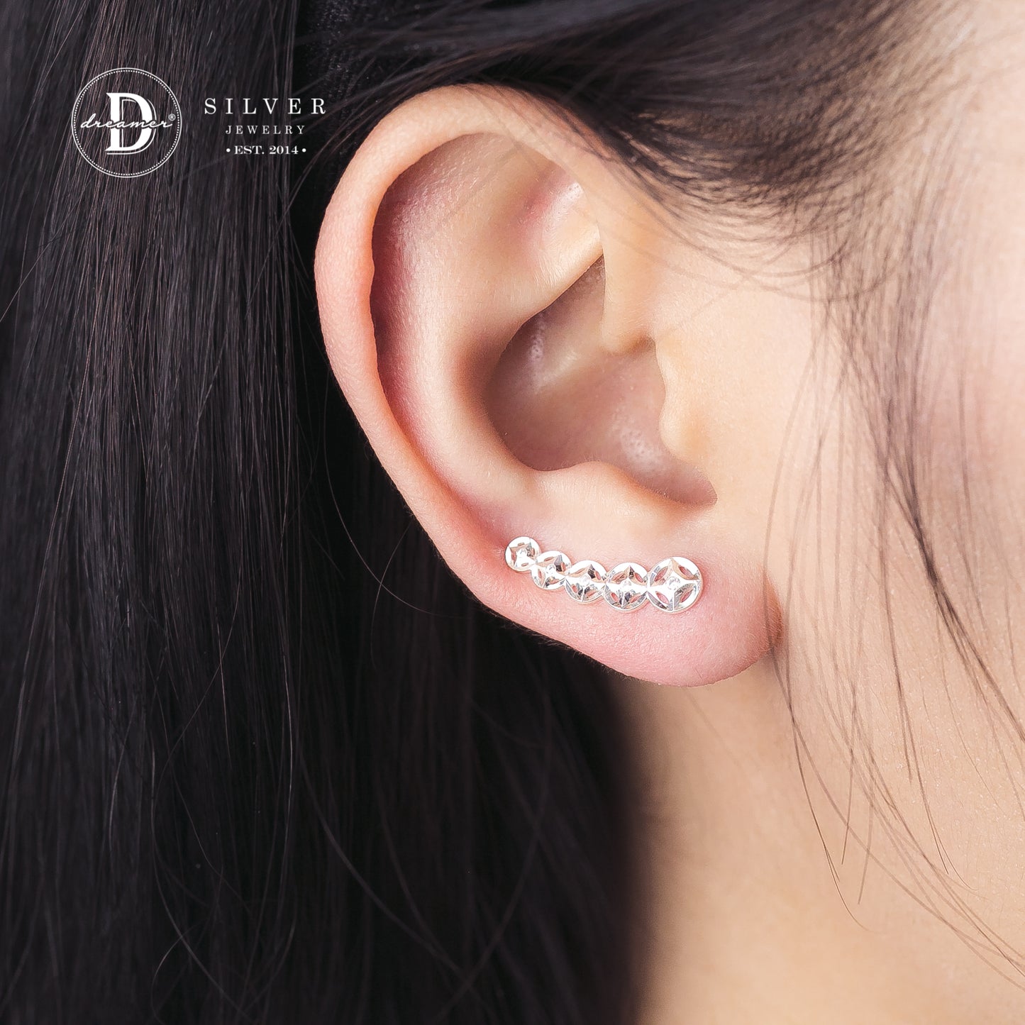 Bông Tai Earclimber 5 Kim Tiền Móc Máy - 5 Lucky Coins Earclimbers Earrings