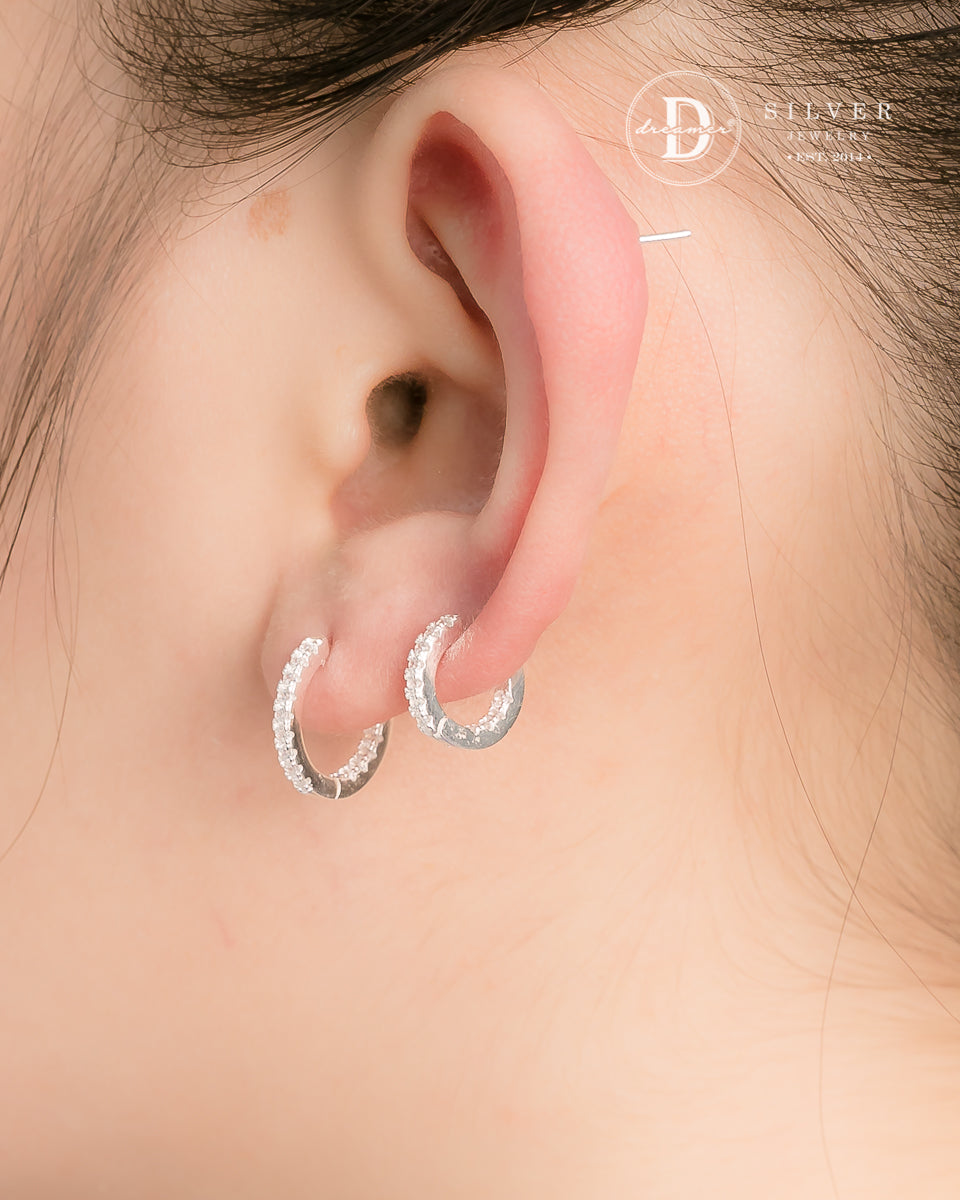 Sparkling Row Eternity Hoop Earrings Sterling Silver P3014BTK