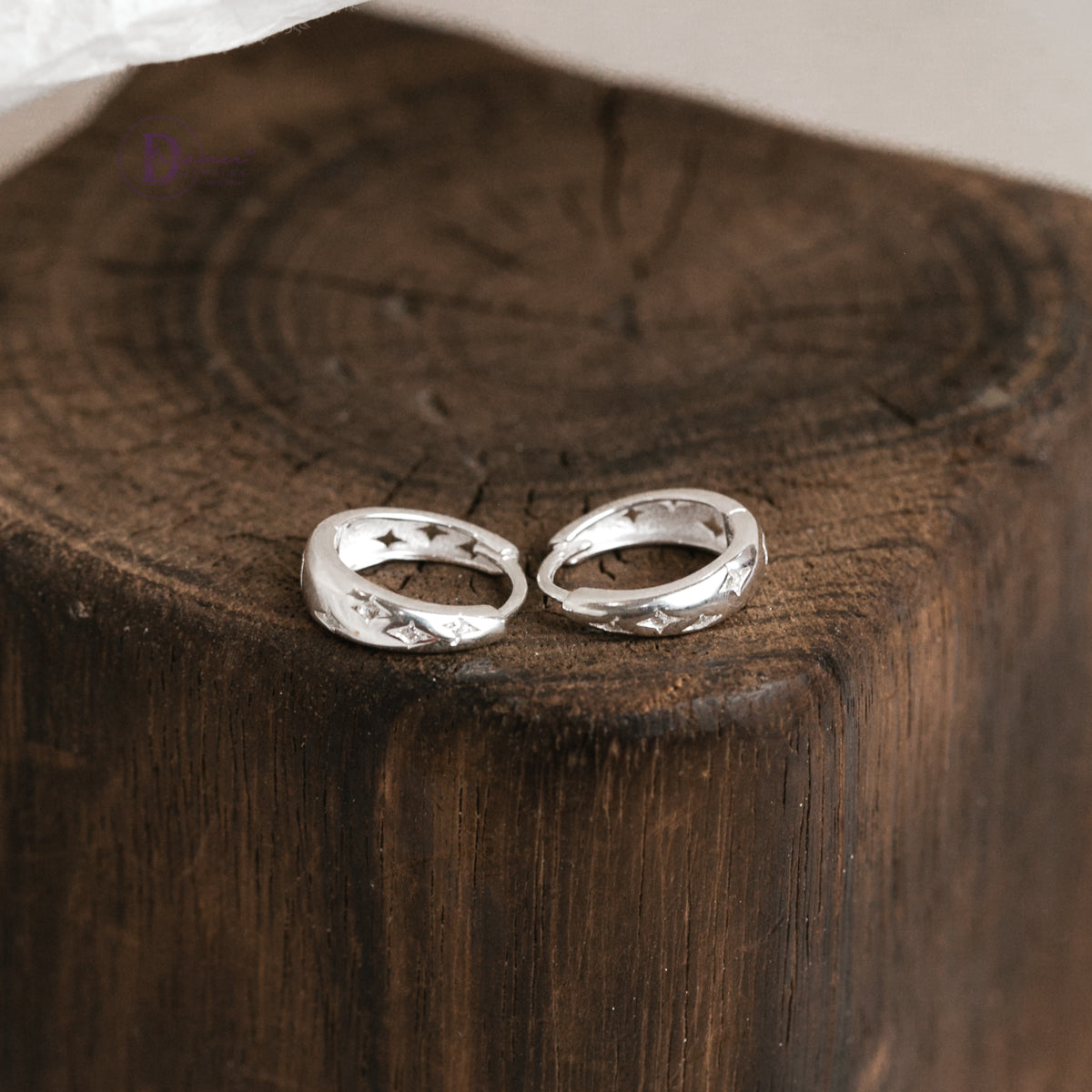 Bông Tai Khoen Bản Đính Ngôi Sao Bạc 925 - Hoops Sterling Silver BT094