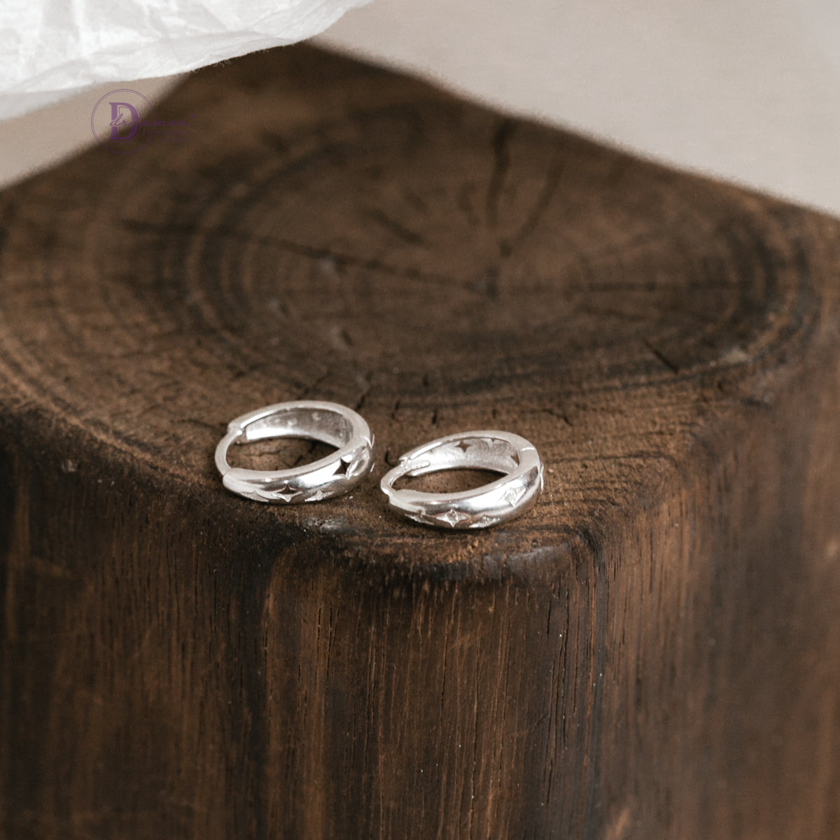 Bông Tai Khoen Bản Đính Ngôi Sao Bạc 925 - Hoops Sterling Silver BT094