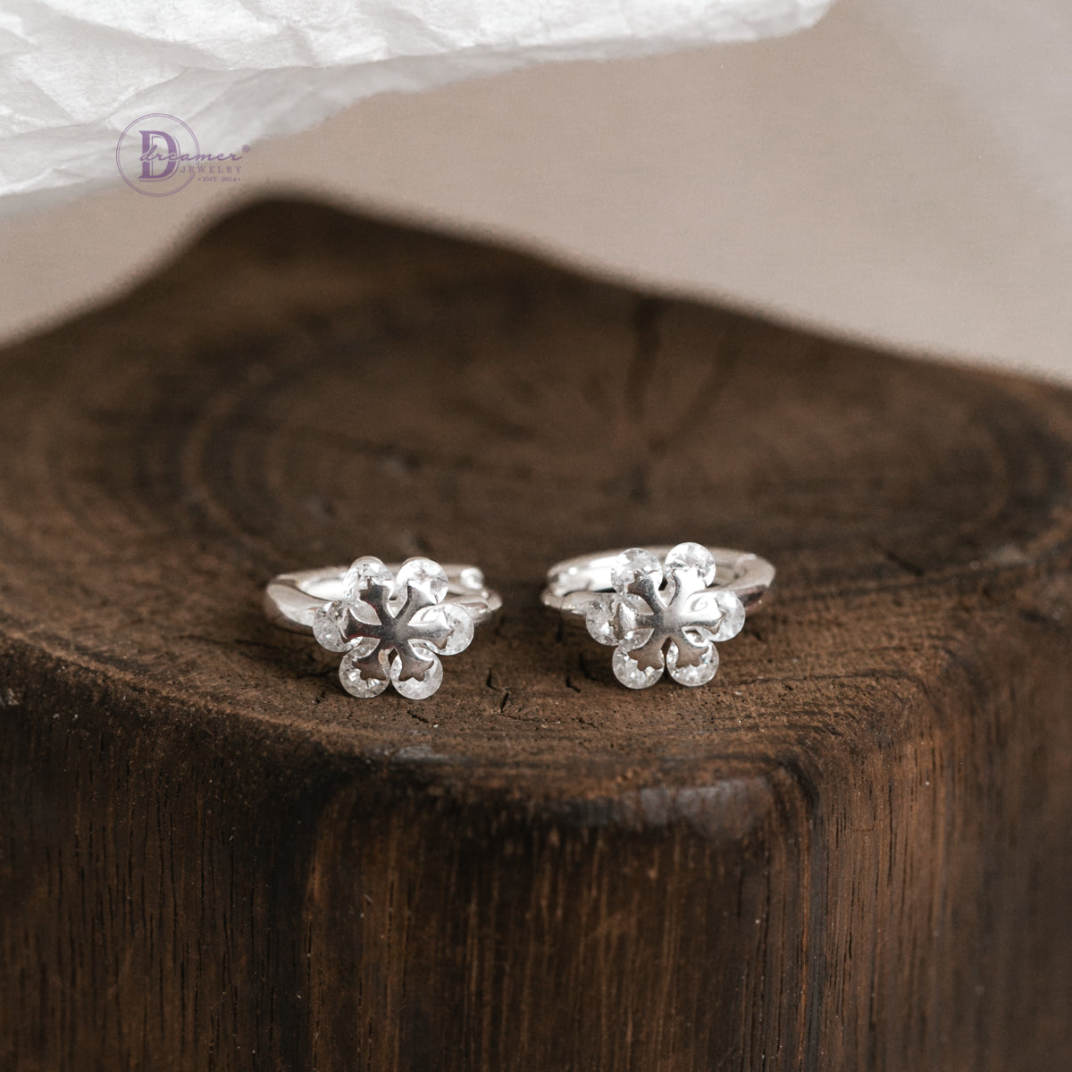 Bông Tai Khoen Bông Tuyết Đính Đá Bạc 925 - Snowflake Hoops Sterling Silver