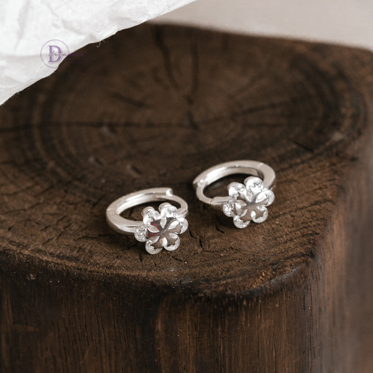 Bông Tai Khoen Bông Tuyết Đính Đá Bạc 925 - Snowflake Hoops Sterling Silver