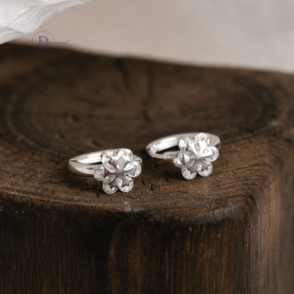 Bông Tai Khoen Bông Tuyết Đính Đá Bạc 925 - Snowflake Hoops Sterling Silver
