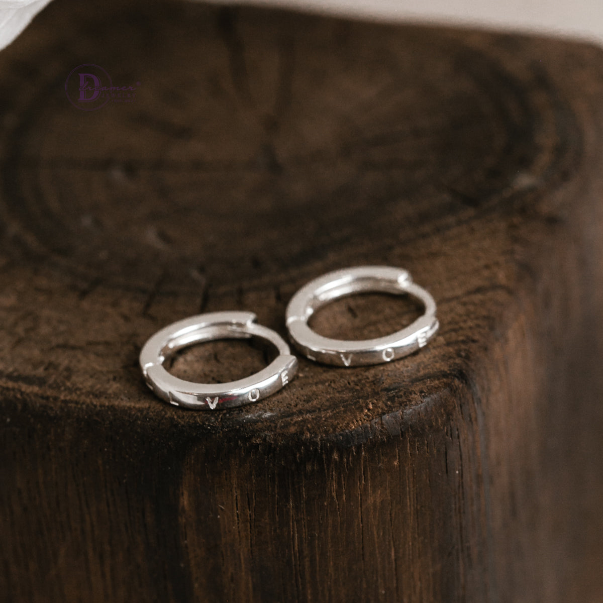 Bông Tai Khoen Trơn Chữ LVOE Bạc 925 - Hoops Sterling Silver
