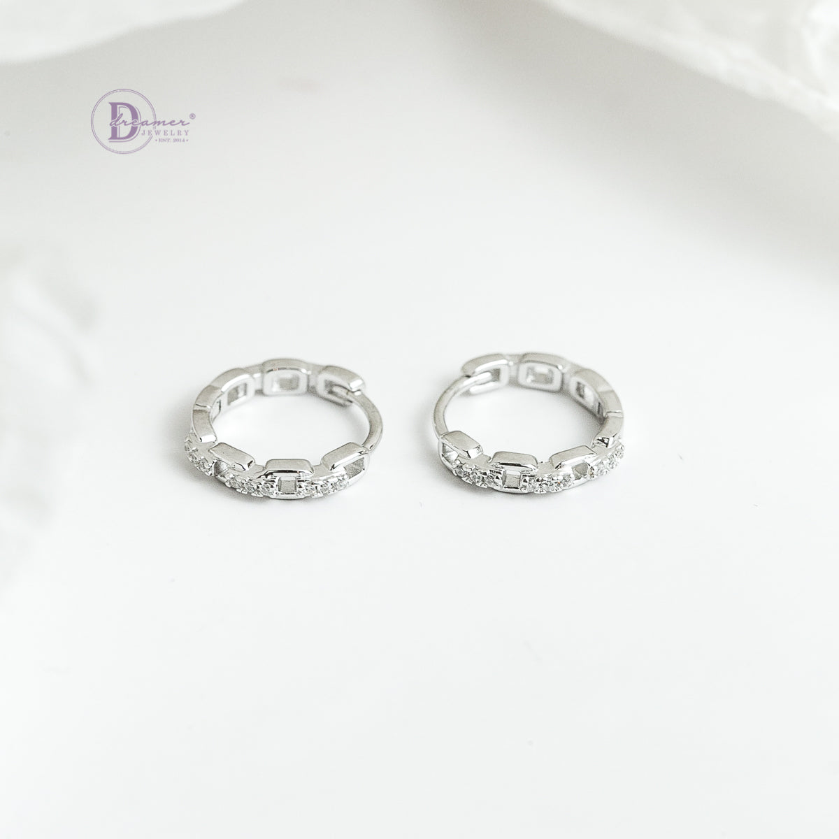 Bông Tai Khoen Xích Đính Đá Bạc 925 Xi Vàng Trắng - Hoops Sterling Silver DBT008
