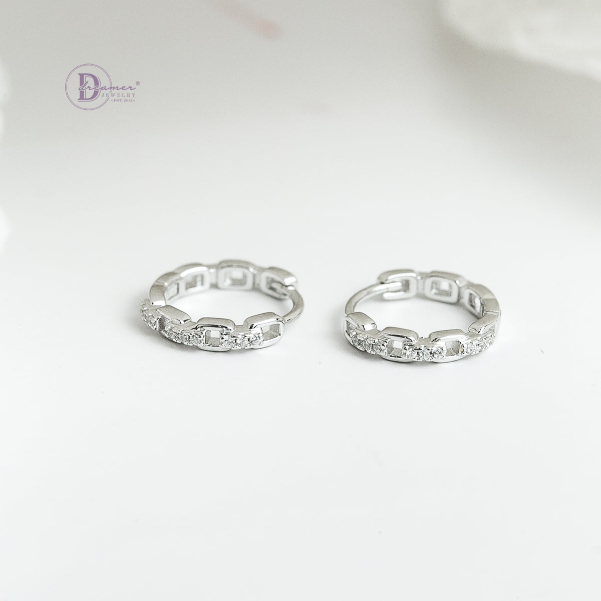 Bông Tai Khoen Xích Đính Đá Bạc 925 Xi Vàng Trắng - Hoops Sterling Silver DBT008