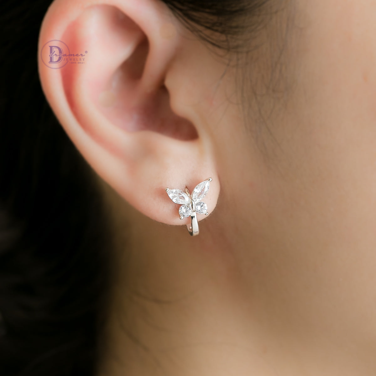 Bông Tai Khoen Charm Bướm Đá Lấp Lánh Bạc 925 - Butterfly Hoops Sterling Silver BT083