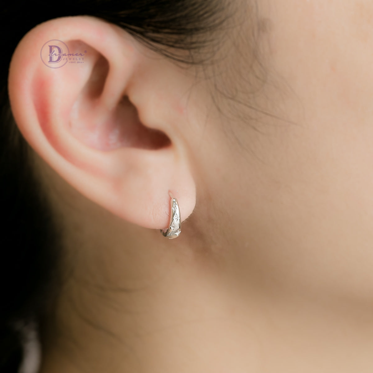 Bông Tai Khoen Bản Đính Ngôi Sao Bạc 925 - Hoops Sterling Silver BT094