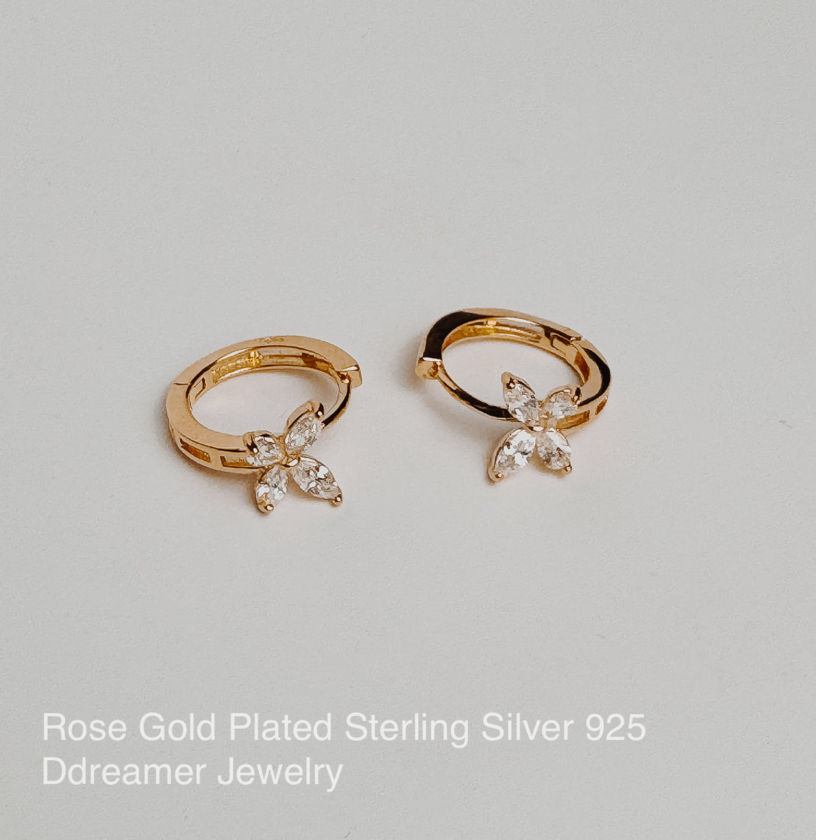 Butterfly Hoops Earrings Sterling Silver - White Gold & Rose Gold Plated - DBT033