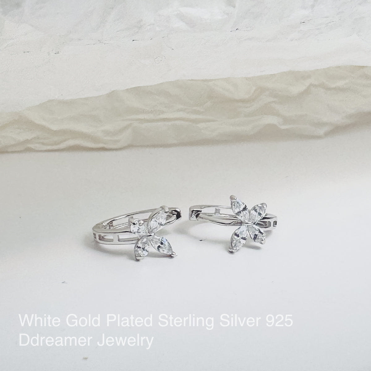Butterfly Hoops Earrings Sterling Silver - White Gold & Rose Gold Plated - DBT033