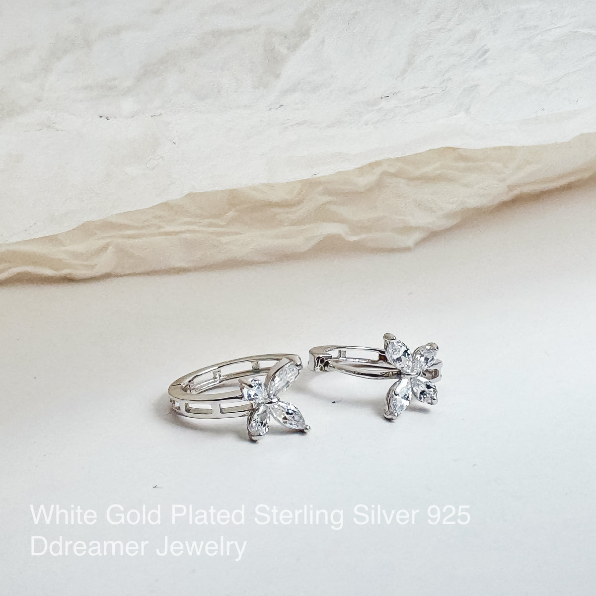Butterfly Hoops Earrings Sterling Silver - White Gold & Rose Gold Plated - DBT033