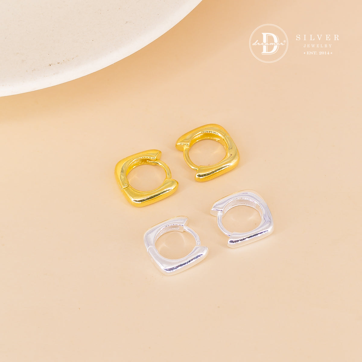 Bông Tai Khoen Vuông 11mm - Minimal Balloon Square Silver Hoops 3243BTK