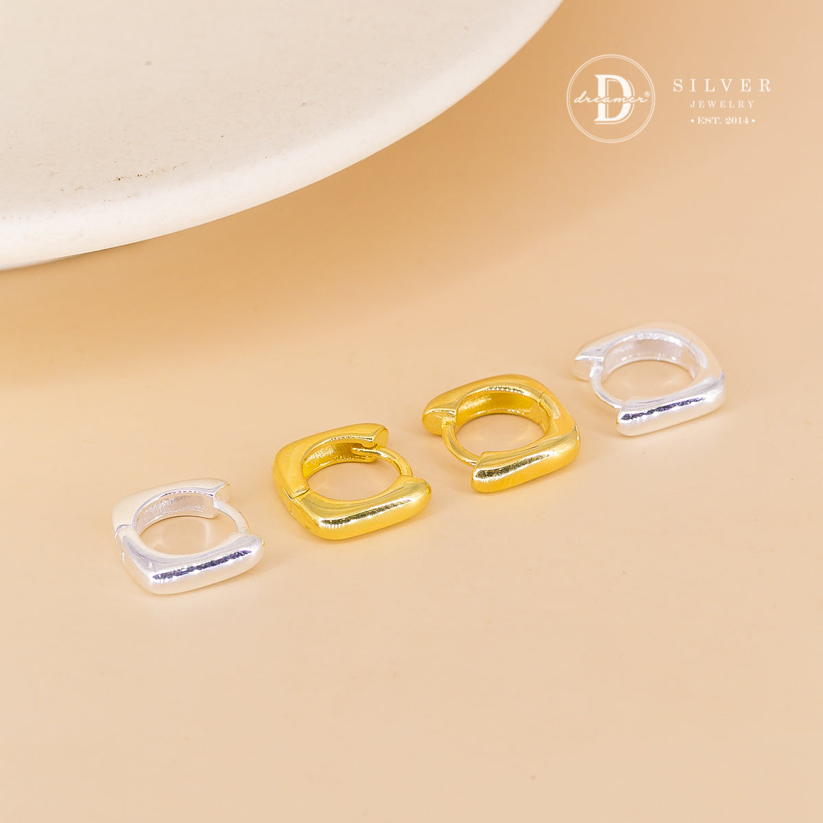 Bông Tai Khoen Vuông 11mm - Minimal Balloon Square Silver Hoops 3243BTK