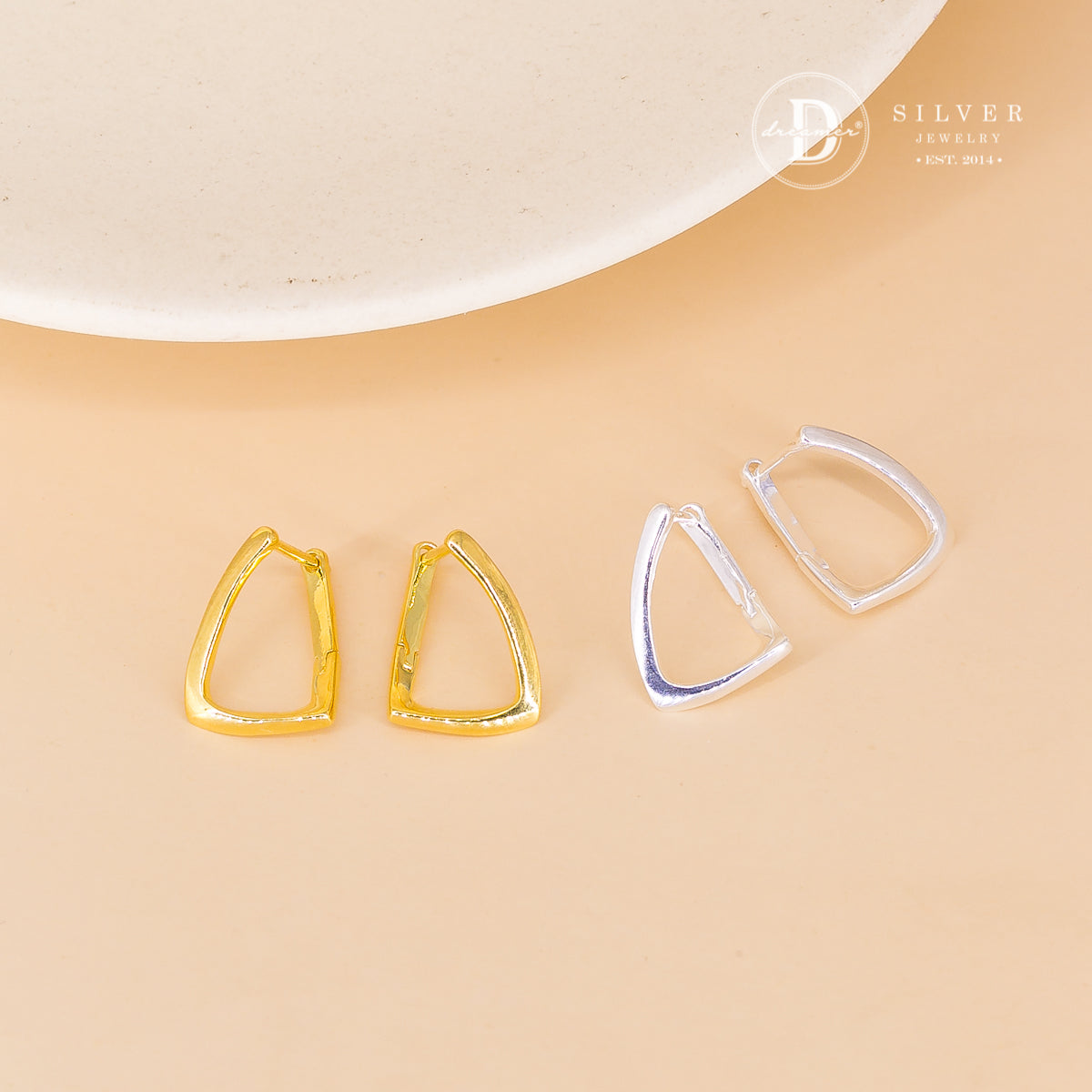 Bông Tai Khoen Vuông Chéo Cạnh - Minimal Square Twist Silver Hoops 3248BTK