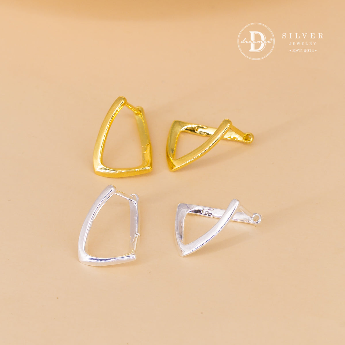 Bông Tai Khoen Vuông Chéo Cạnh - Minimal Square Twist Silver Hoops 3248BTK