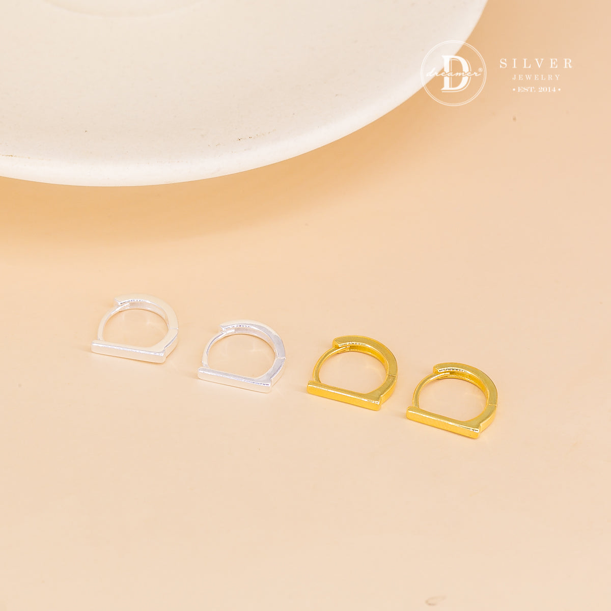 Bông Tai Khoen Chữ D Đơn Giản - Minimal D Shape Silver Hoops 3250BTK