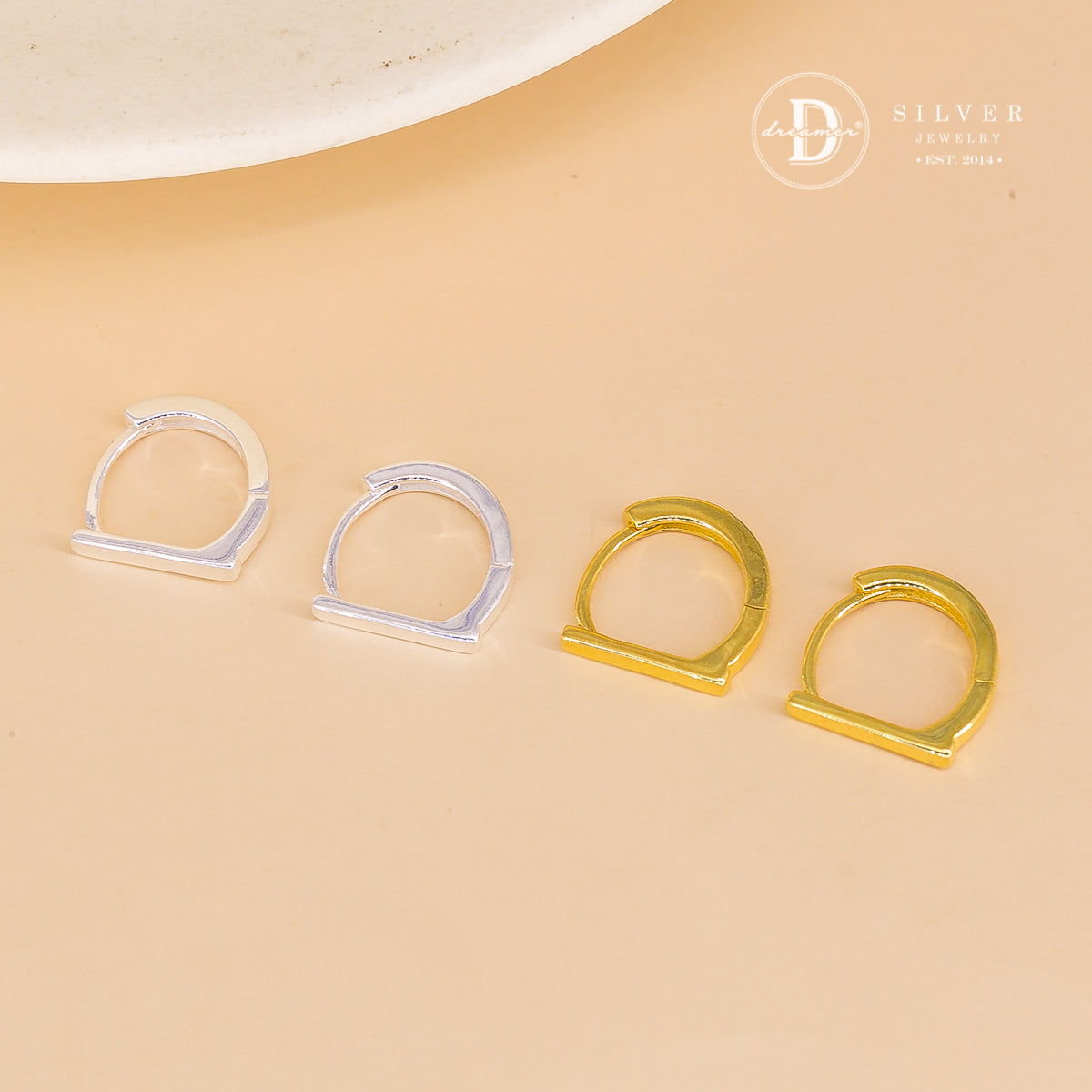 Bông Tai Khoen Chữ D Đơn Giản - Minimal D Shape Silver Hoops 3250BTK