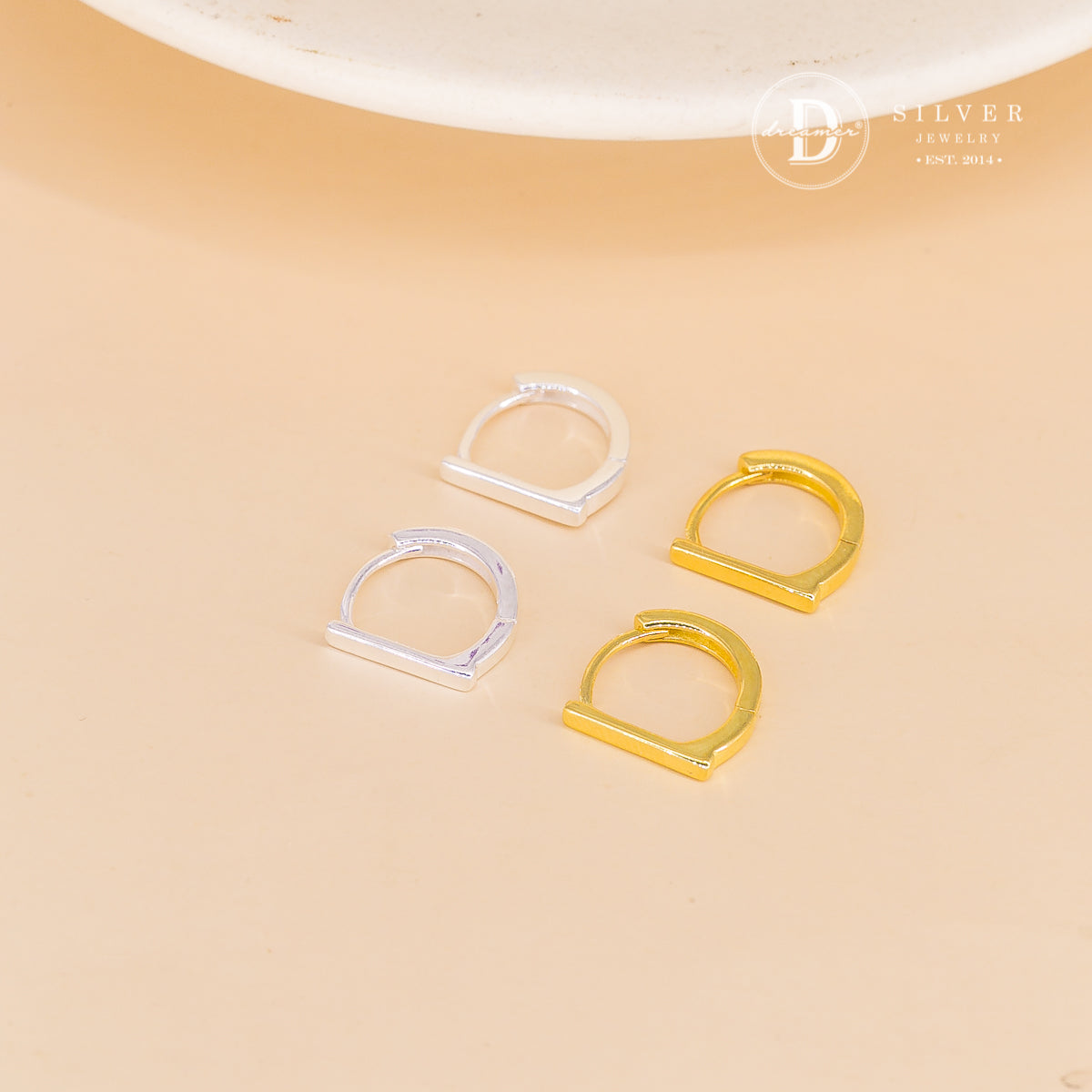 Bông Tai Khoen Chữ D Đơn Giản - Minimal D Shape Silver Hoops 3250BTK