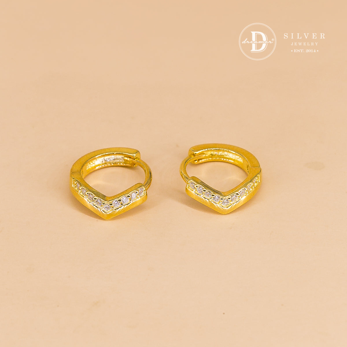 Bông Tai Khoen Tròn 10mm Chữ V Đính Đá - V Silver Hoops Earrings 3155BTK