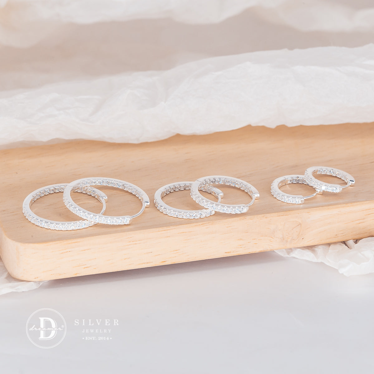 Sparkling Row Eternity Hoop Earrings Sterling Silver P3014BTK
