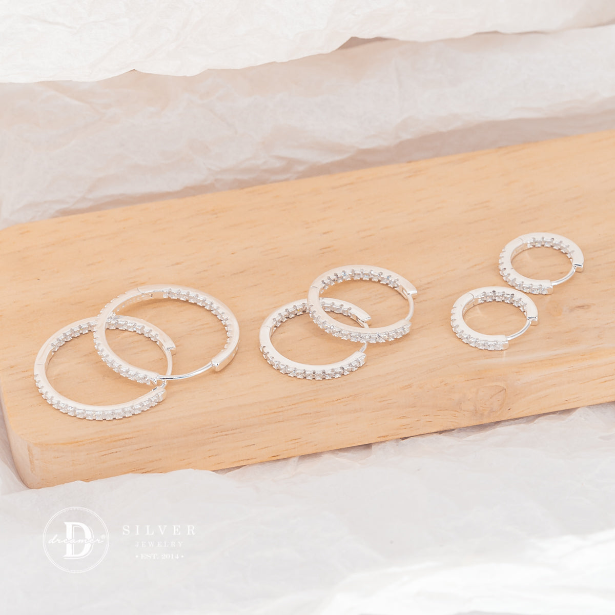 Sparkling Row Eternity Hoop Earrings Sterling Silver P3014BTK