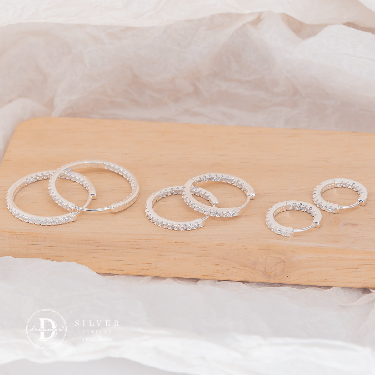 Sparkling Row Eternity Hoop Earrings Sterling Silver P3014BTK