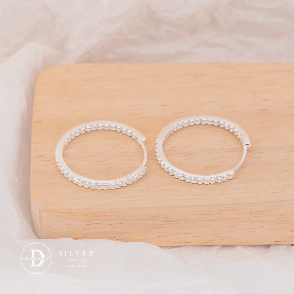 Sparkling Row Eternity Hoop Earrings Sterling Silver P3014BTK