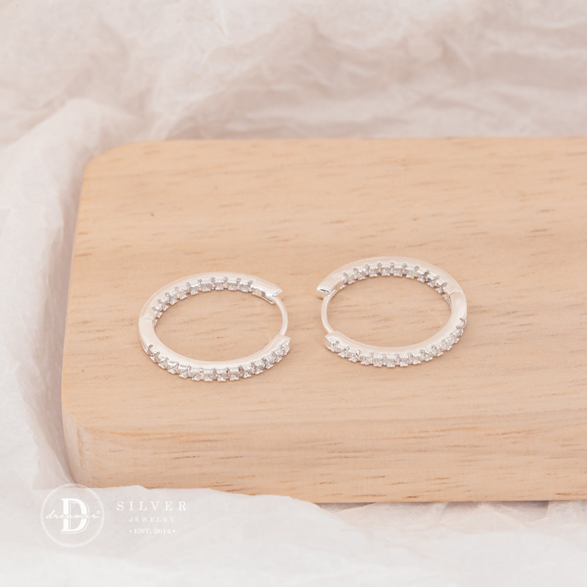 Sparkling Row Eternity Hoop Earrings Sterling Silver P3014BTK