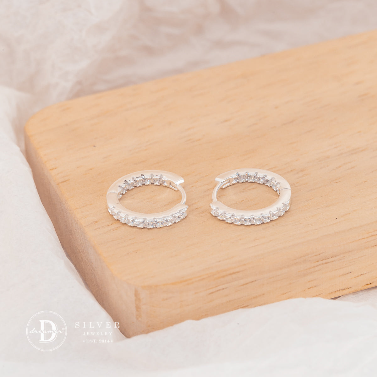 Sparkling Row Eternity Hoop Earrings Sterling Silver P3014BTK