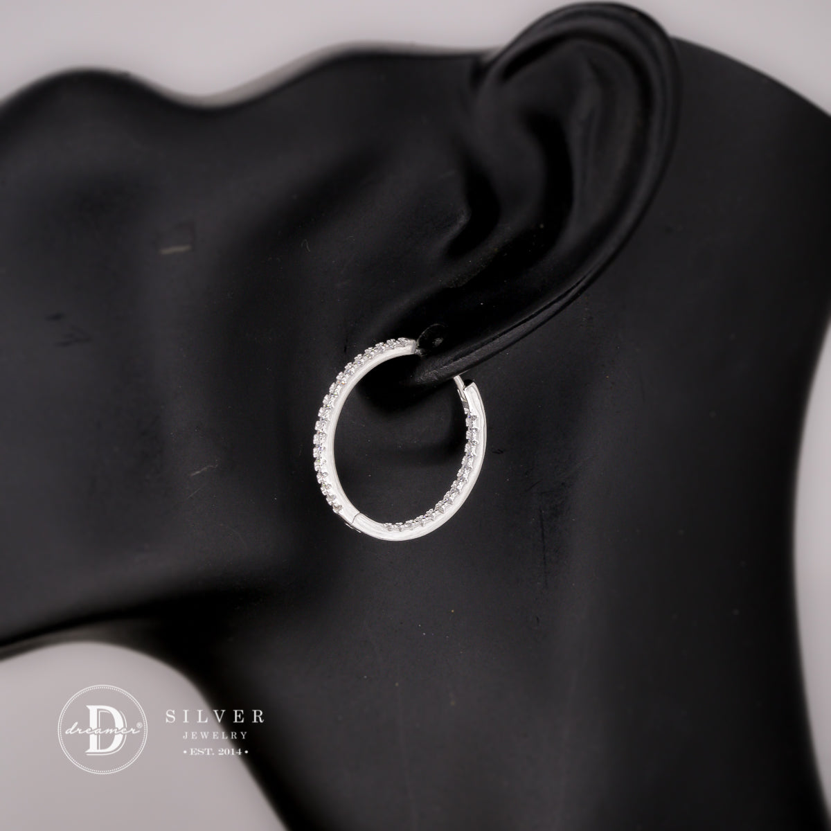 Sparkling Row Eternity Hoop Earrings Sterling Silver P3014BTK