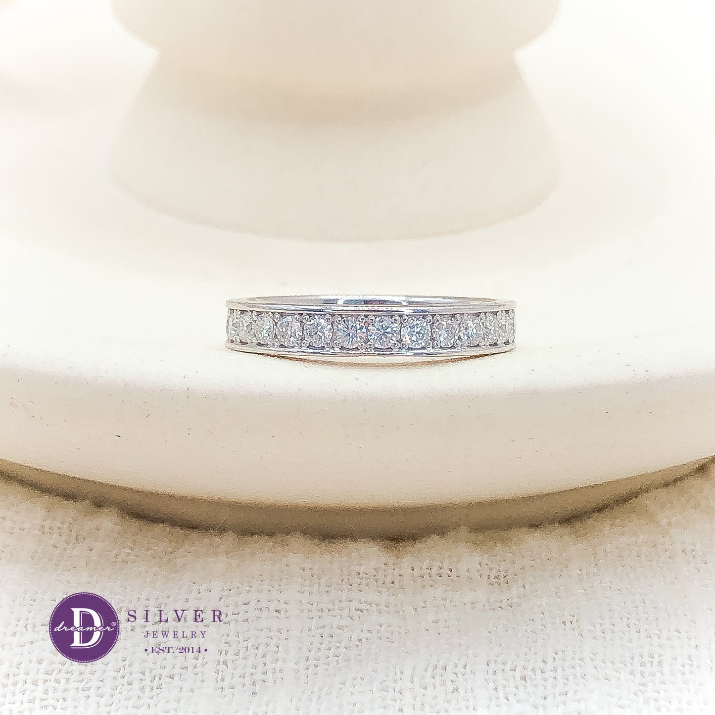 Nhẫn Bạc 950 1 Line Đá Moissanite 2li - Eternity Moissanite Diamond Silver Ring
