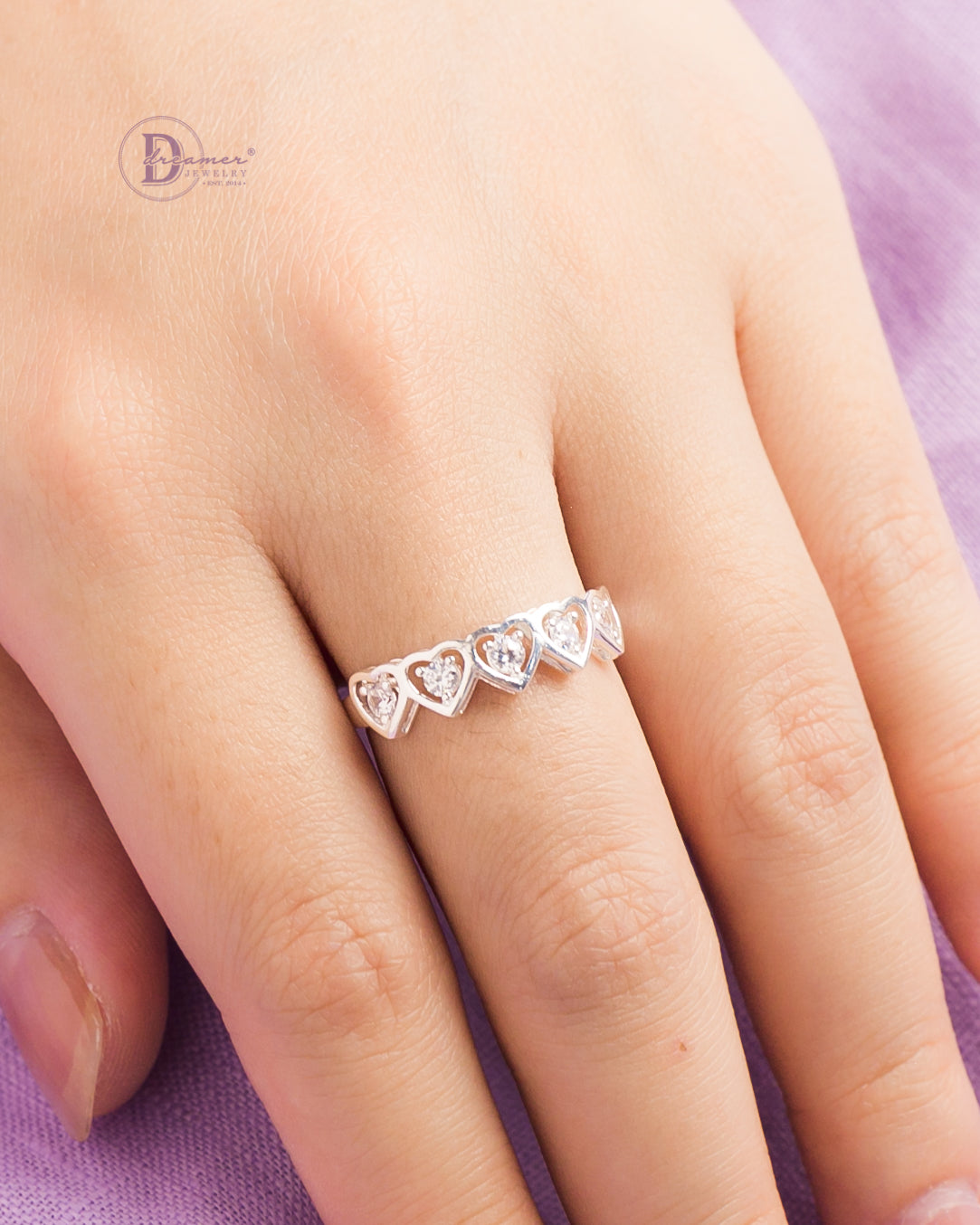 Nhẫn 5 Trái Tim 1 Viên Đá Giữa - 5 Heart Silver Ring 2759NH