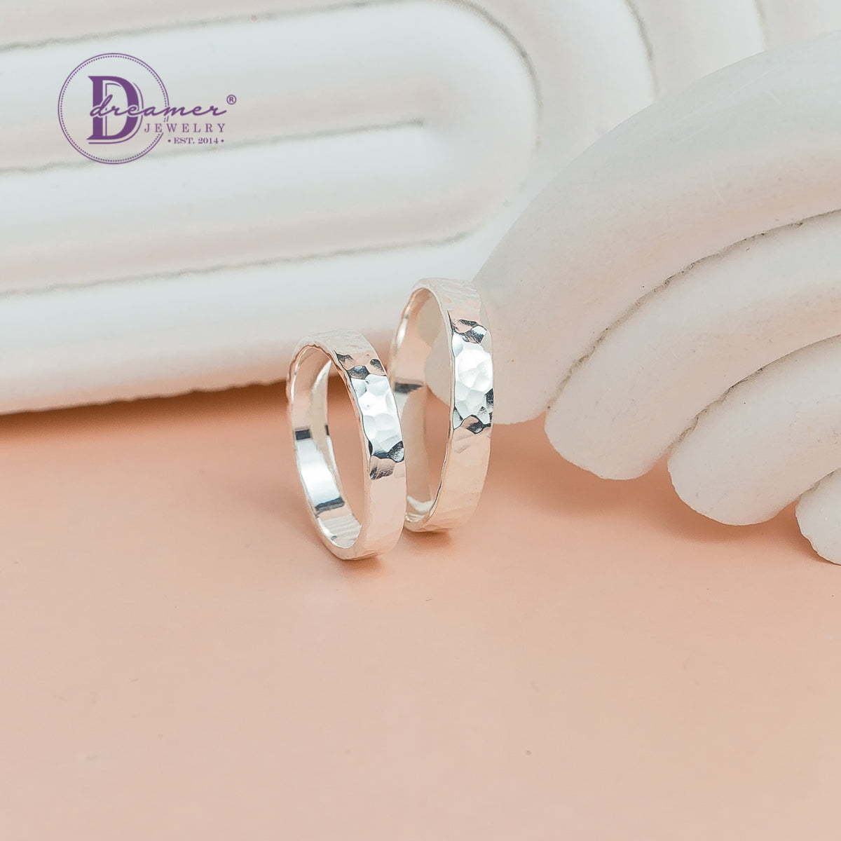 Nhẫn Bản Minimal Handmade Hammered Sterling Silver Ring Band (Round Texture) - 1926NT