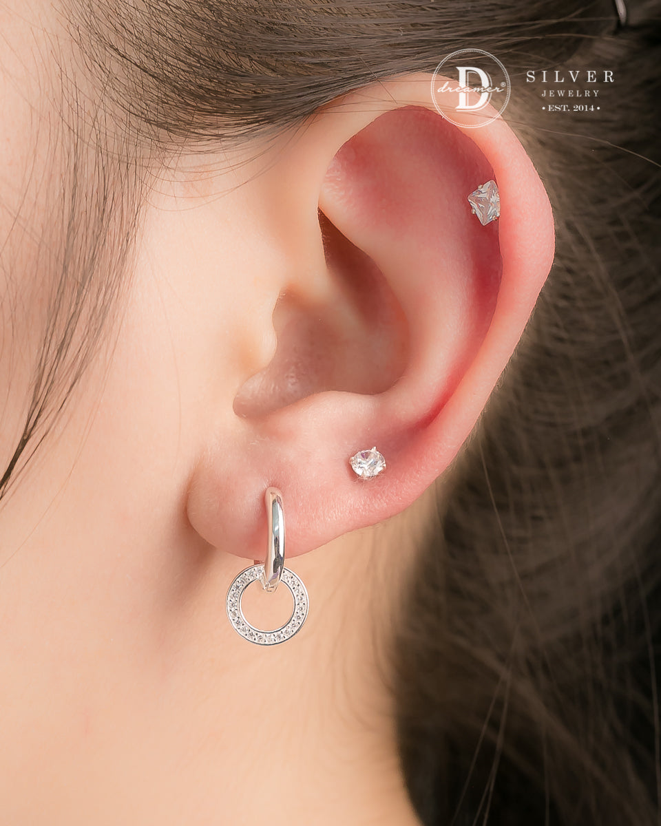 Bông Tai Khoen Sparkling Halo Silver Hoops Earrings - 3256BTK