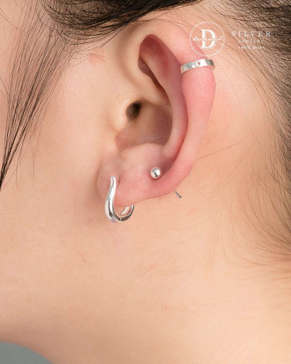 Bông Tai Khoen Dày U Oval - Minimal Balloon U Oval Silver Hoops 3246BTK
