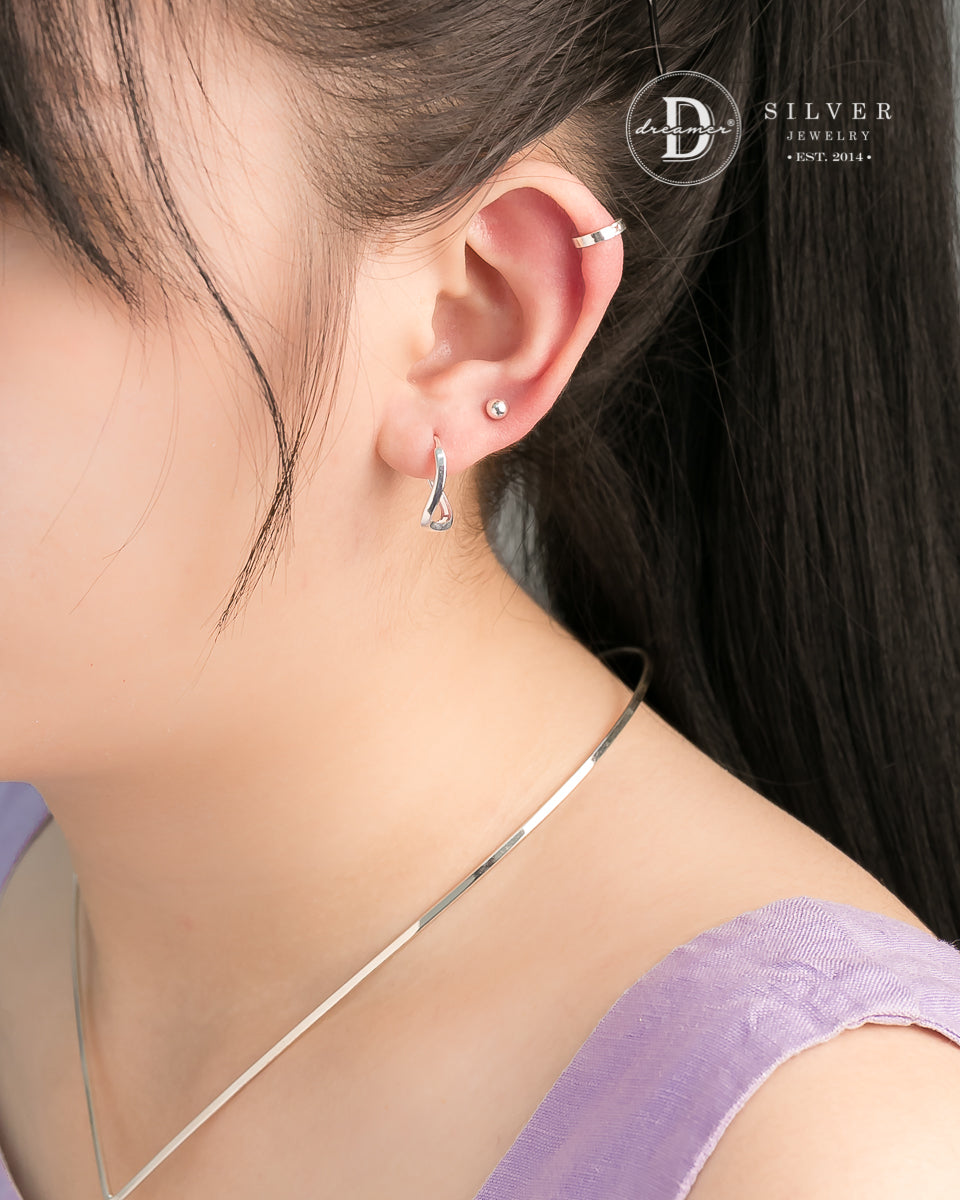 Bông Tai Khoen Oval Dợn Sóng 18mm - Minimal Wave Oval Silver Hoops 3245BTK