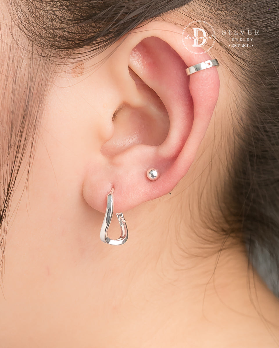 Bông Tai Khoen Oval Dợn Sóng 18mm - Minimal Wave Oval Silver Hoops 3245BTK