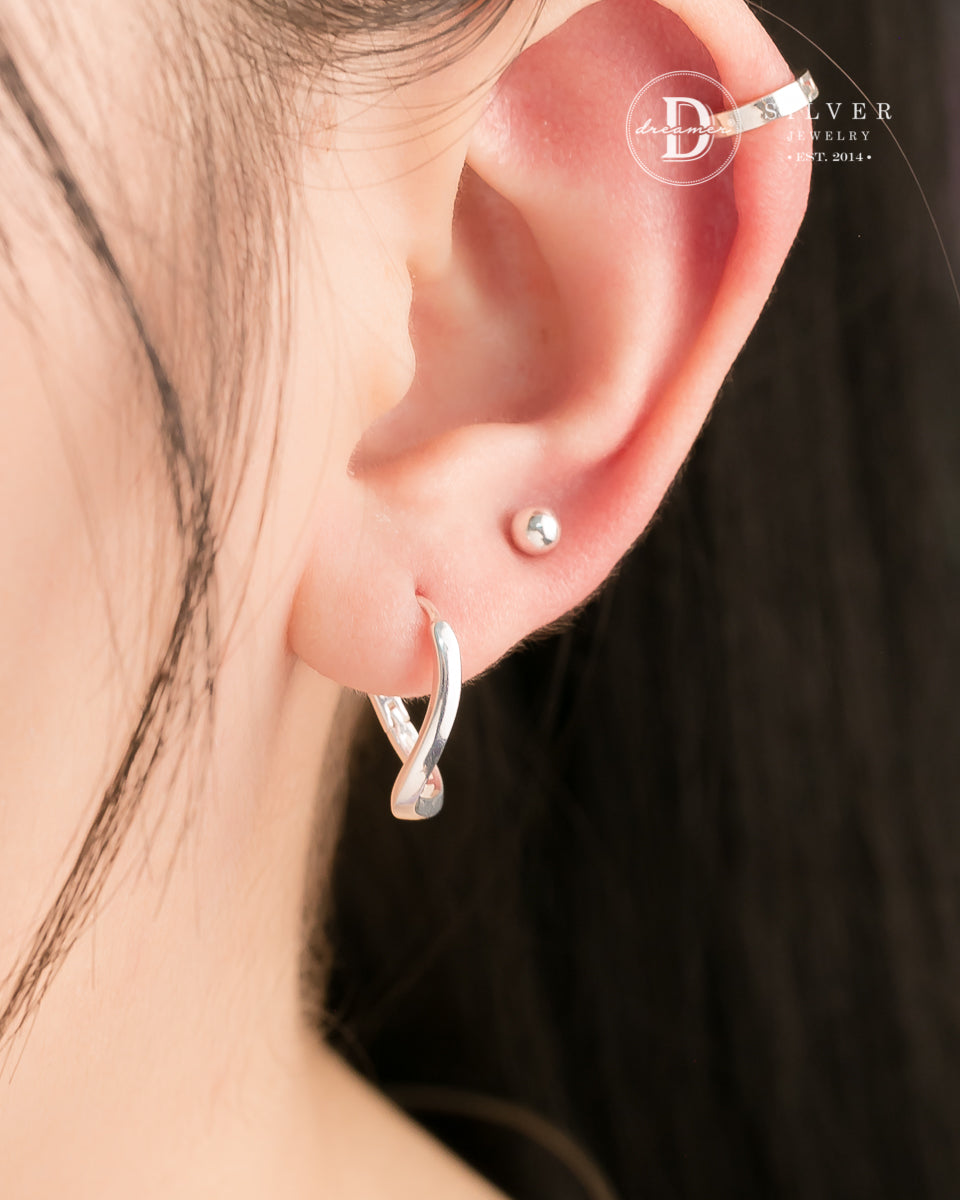 Bông Tai Khoen Oval Dợn Sóng 18mm - Minimal Wave Oval Silver Hoops 3245BTK