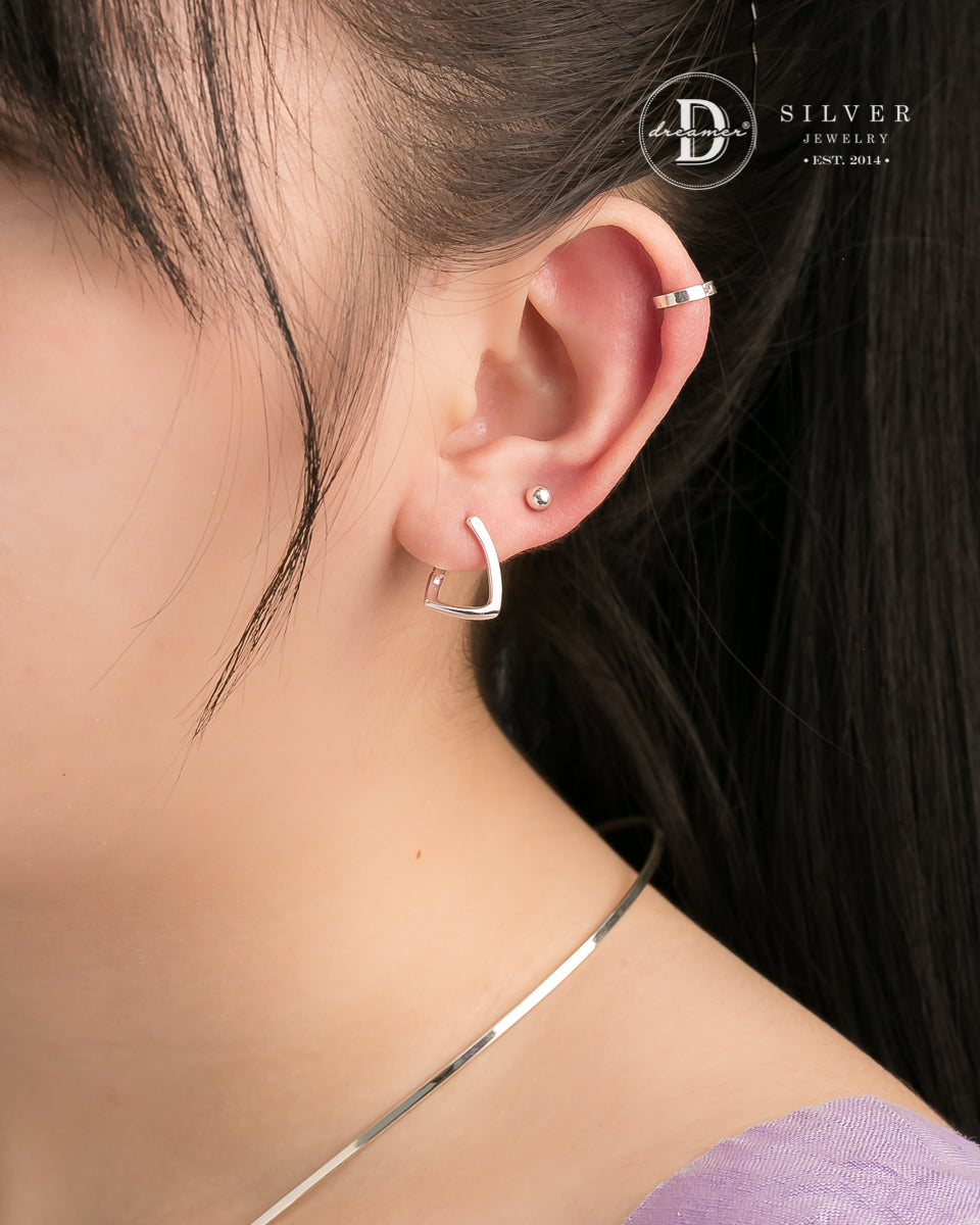 Bông Tai Khoen Vuông Chéo Cạnh - Minimal Square Twist Silver Hoops 3248BTK