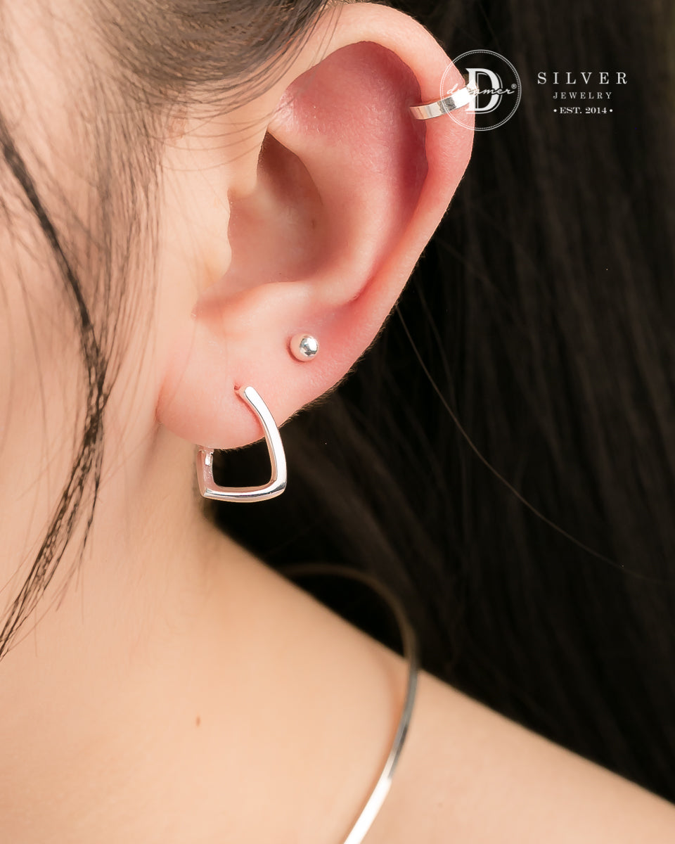 Bông Tai Khoen Vuông Chéo Cạnh - Minimal Square Twist Silver Hoops 3248BTK
