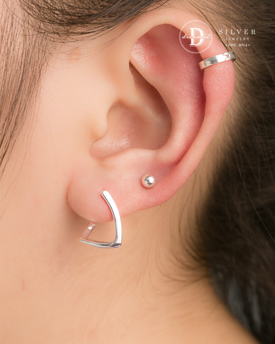 Bông Tai Khoen Vuông Chéo Cạnh - Minimal Square Twist Silver Hoops 3248BTK