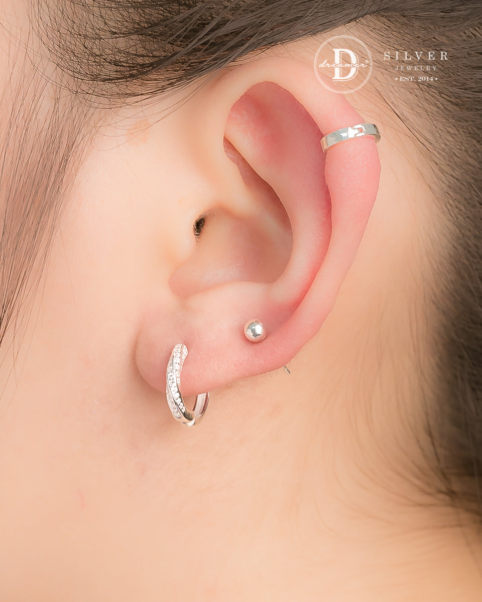 Bông Tai Khoen Bản Xoắn Đính Đá - Sparkling Twist Band Silver Hoops Earrings - 3255BTK