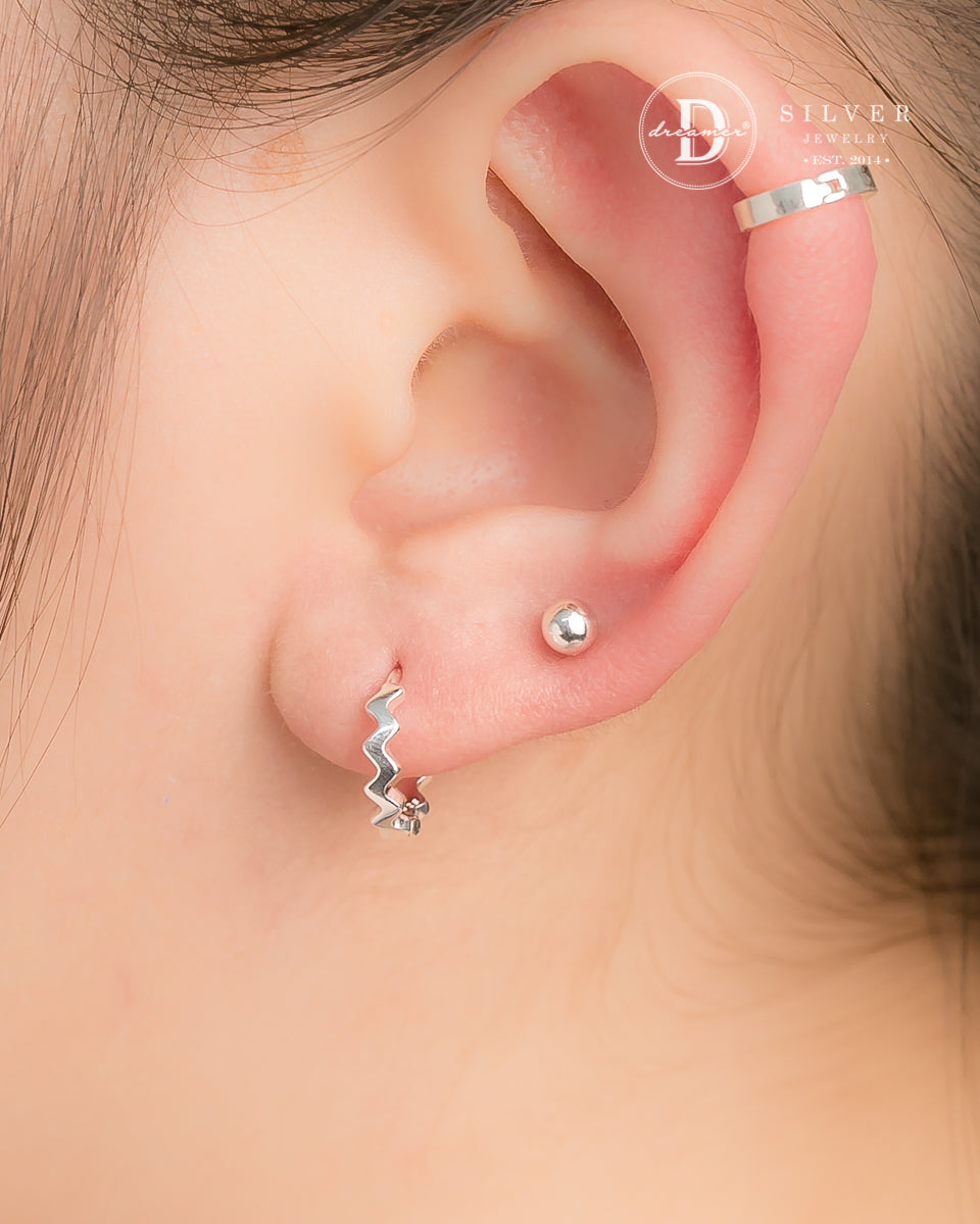 Bông Tai Khoen Zic Zac 12mm - Minimal Silver Hoops Earrings - 3253BTK