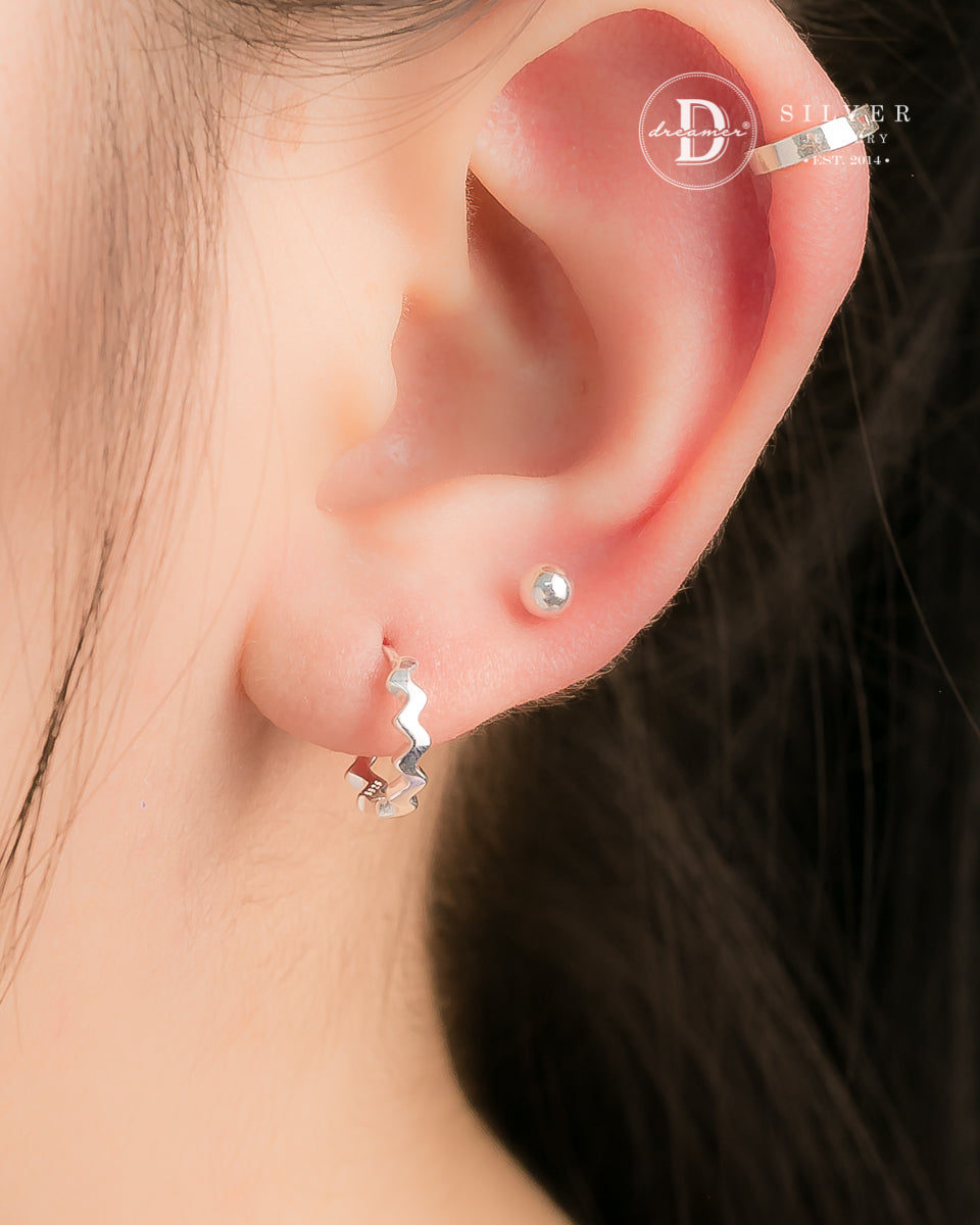 Bông Tai Khoen Zic Zac 12mm - Minimal Silver Hoops Earrings - 3253BTK