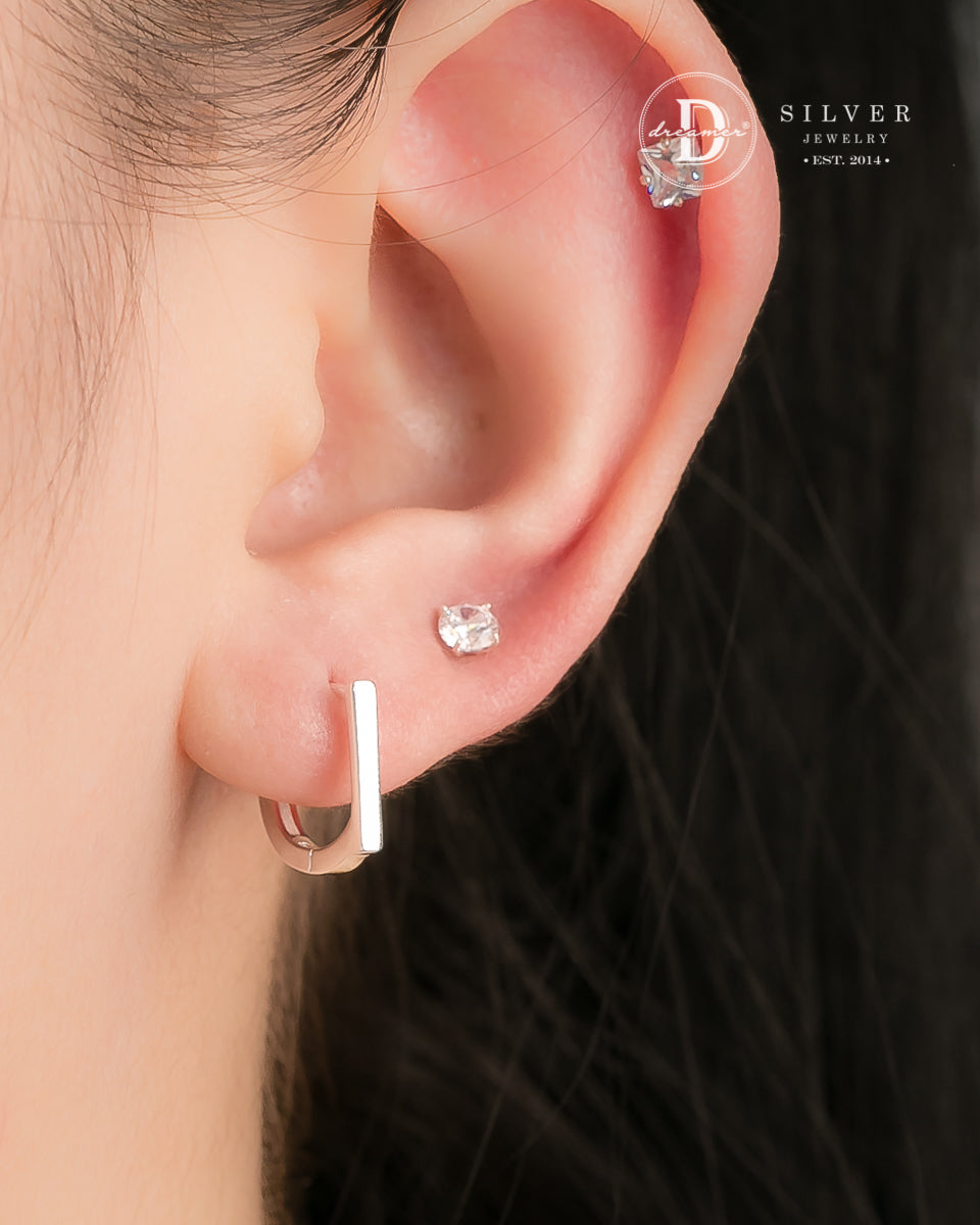 Bông Tai Khoen Chữ D Đơn Giản - Minimal D Shape Silver Hoops 3250BTK